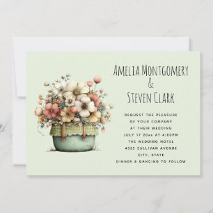 Invitación Flores en macetas estilo shabby chic boda linda