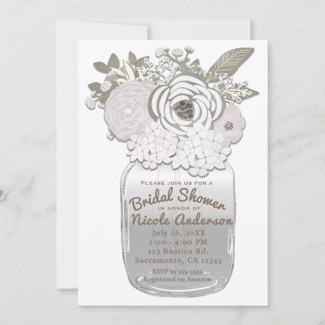 Invitación Flores en Mason Jar Rustic Bridal Shower Floral (Anverso)