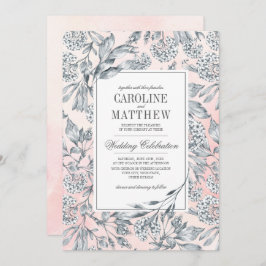 Invitación Flores esbozadas acuarela Boda rosa Rubor