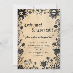 Invitación Flores espeluznantes disfrazan fiesta de Halloween