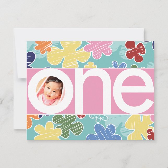 Invitación Flores esquemáticas: el primer día rosado (Anverso)