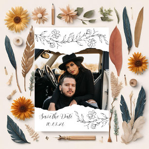 Invitación Flores esquemáticas y papel desgarrado fecha de gu