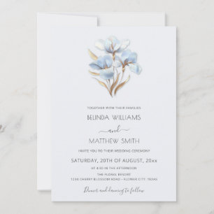 Invitación Flores Estilizadas Minimalistas Azul Oro