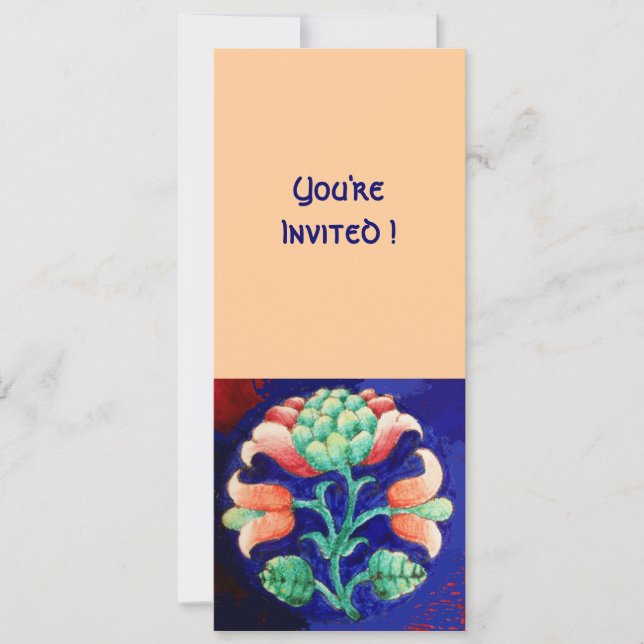 INVITACIÓN FLORES ESTILIZADOS/FLORES ROJOS NARANJA VERDE AZUL (Anverso)