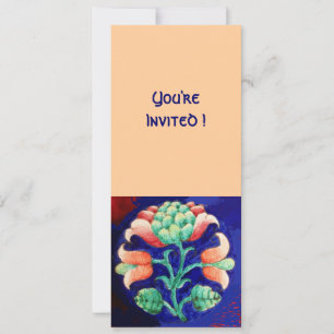 INVITACIÓN FLORES ESTILIZADOS/FLORES ROJOS NARANJA VERDE AZUL