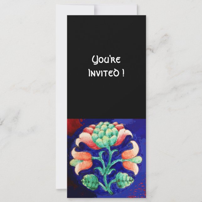 INVITACIÓN FLORES ESTILIZADOS/FLORES ROJOS NARANJA VERDE AZUL (Anverso)