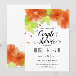 Invitación flores etéreas naranjas bodas duchas