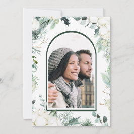 Invitación Flores Evergreen y Cotton Elegante Foto De Boda