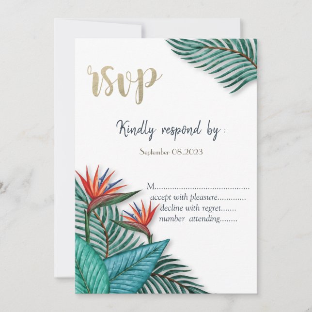 Invitación Flores exóticas tropicales RSVP   (Anverso)
