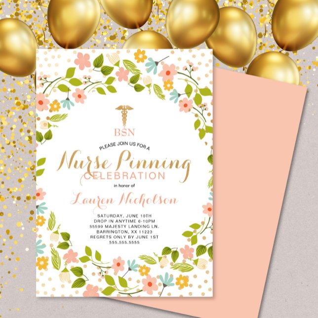 Invitación Flores + fiesta de graduación de Enfermeras Confet (Subido por el creador)