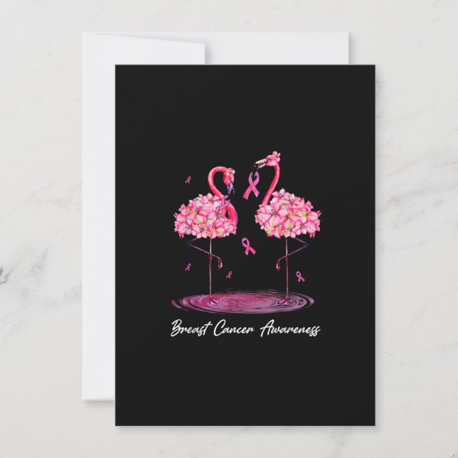 Invitación Flores Flamingo Cinta rosa Cáncer de Mama Awarene (Anverso)