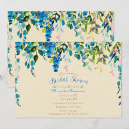 Invitación Flores Florales Acuarela Azul Crema Despedida de S