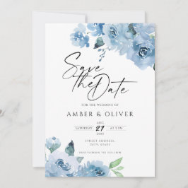 Invitación Flores Florales Azules De Bebé Ligero Boho Salva L