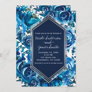 Invitación Flores florales azules índigo Boda elegante de Mod