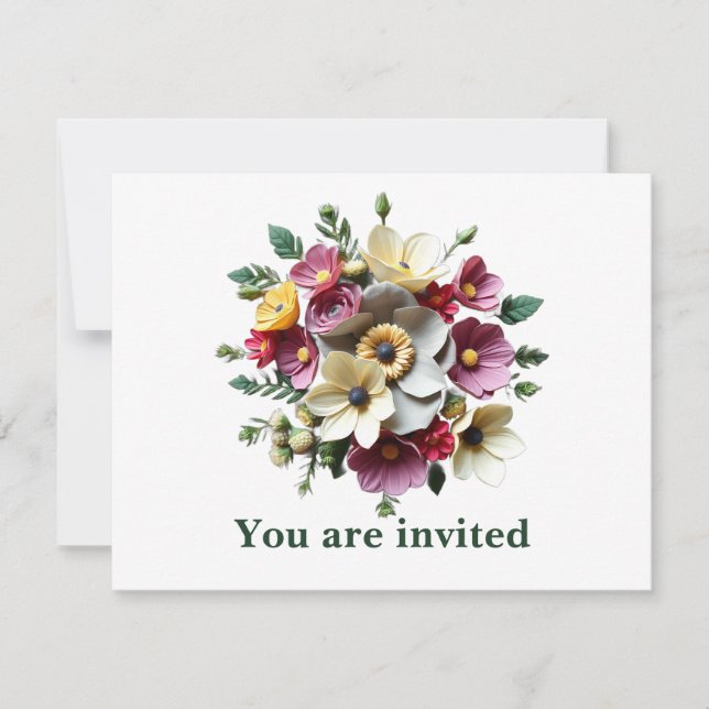 Invitación Flores Florales Boquette 3D (Anverso)