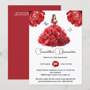 Invitación Flores florales de beisbol rojo Quinceañera