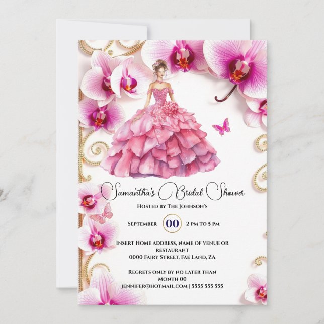 Invitación Flores florales de hueso de orquídeas rosadas para (Anverso)