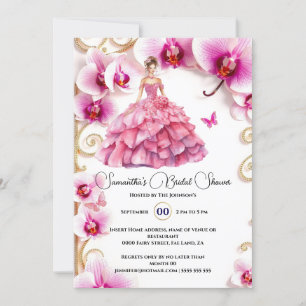 Invitación Flores florales de hueso de orquídeas rosadas para