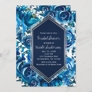 Invitación Flores Florales De Índigo Azul Elegante Ducha Brid