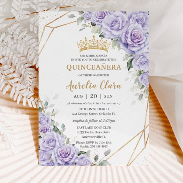 Invitación Flores Florales De Lavanda Púrpura Quinceañera De  (Subido por el creador)