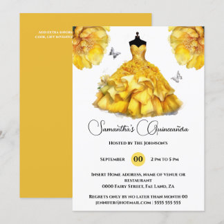 Invitación Flores florales de piel de beisbol amarillo Quince