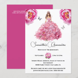 Invitación Flores florales de piel de beisbol rosa de Quincea