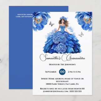 Invitación Flores florales en el beisbol azul Quinceañera