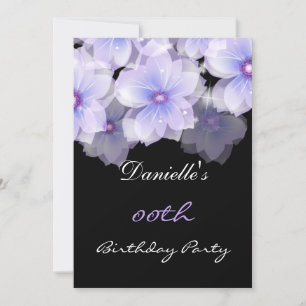 Invitación Flores Florales Lila Púrpura Negro Fiesta de Cumpl