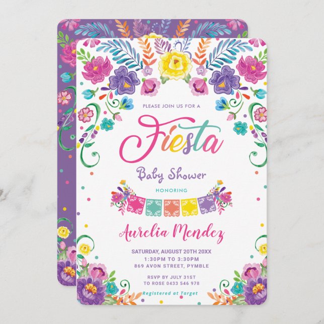 Invitación Flores florales mexicanas Fiesta Chica Baby Shower (Anverso / Reverso)