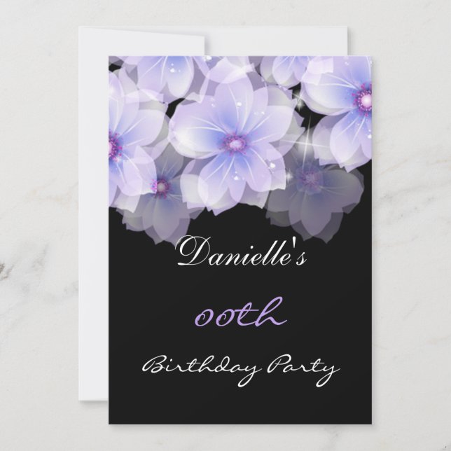 Invitación Flores florales Purple Lilac Black Birday Party (Anverso)