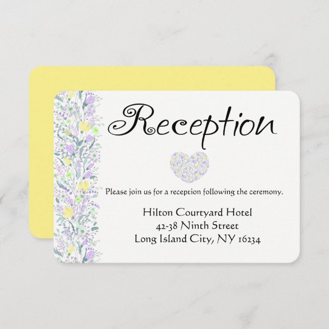 Invitación Flores florales púrpura amarillas para recepción d (Anverso / Reverso)
