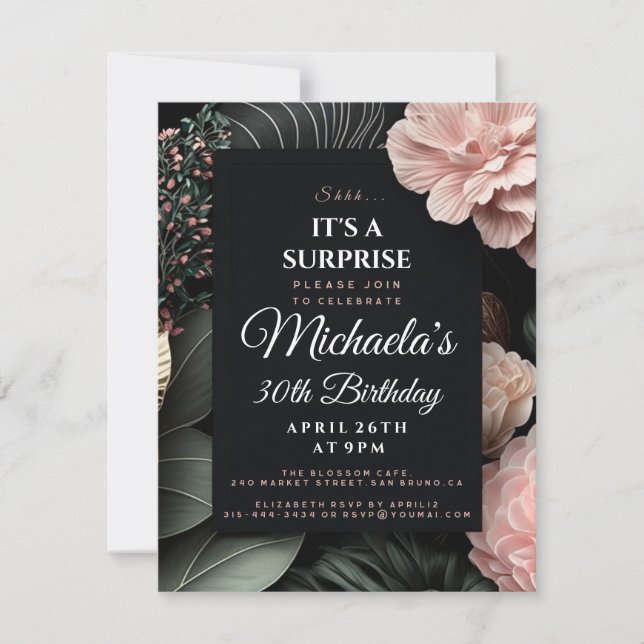Invitación Flores florales Sorpresa secreto Fiesta de cumplea (Anverso)