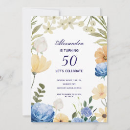 Invitación Flores florecen hidrangea coloridas 50 años
