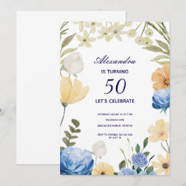 Invitación Flores florecen hidrangea coloridas 50 años