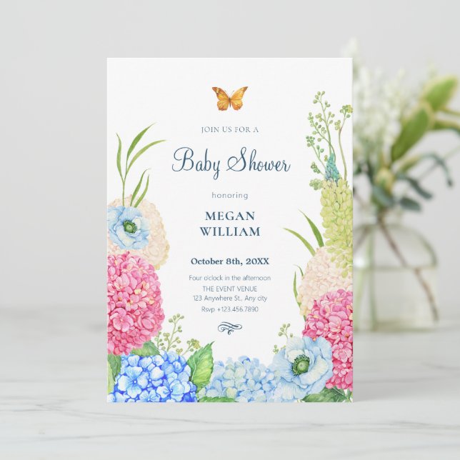 Invitación Flores florecen mariposa ducha bebé (Anverso de pie)