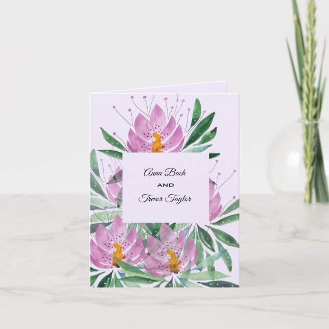 Invitación Flores florecen obras de arte violeta original col (Anverso)