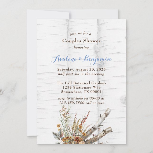 Invitación Flores Flores Hermosas de árbol de birch blanco Du (Anverso)