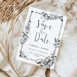 Invitación Flores floridas de mano gótica Skull Guardar fecha