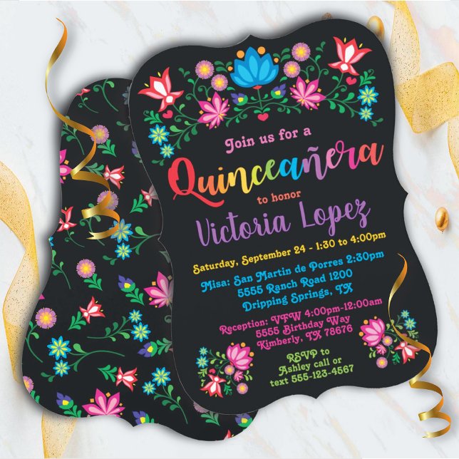 Invitación Flores folclóricas de la fiesta de cumpleaños de Q (Subido por el creador)