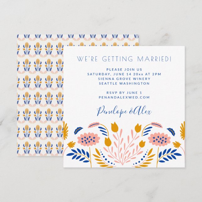 Invitación Flores folclóricas escandalosas en Boda de la plaz (Anverso / Reverso)