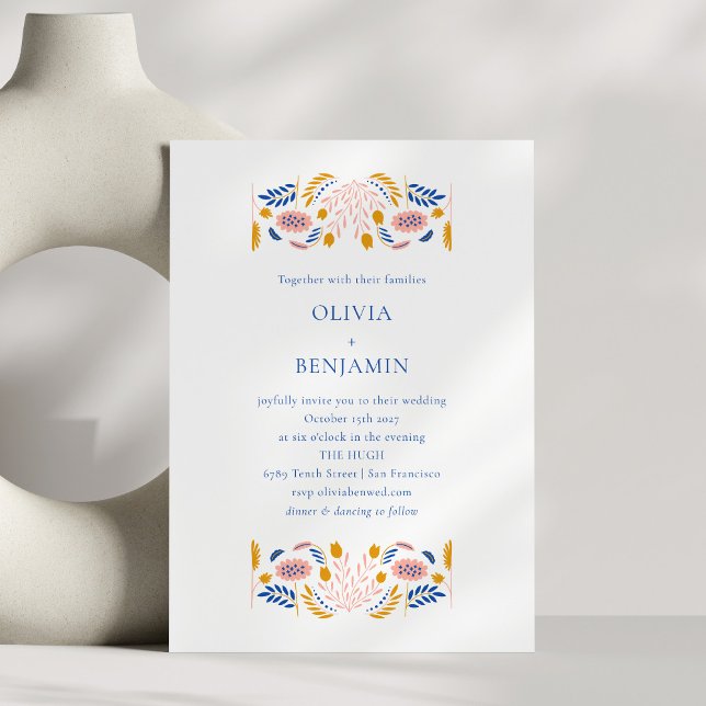 Invitación Flores Folclóricas Escandinavas Boda Chic Azul Ama (Subido por el creador)