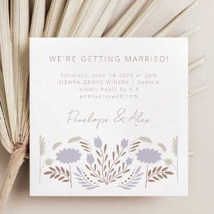 Invitación Flores Folk Escandinavas en Lila Bodas Cuadradas I