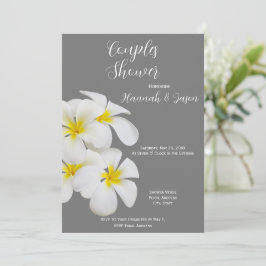 Invitación Flores frangipanas blancas, en gris medio, parejas