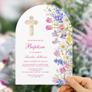 Invitación Flores frescas de prado Arco Bautizo