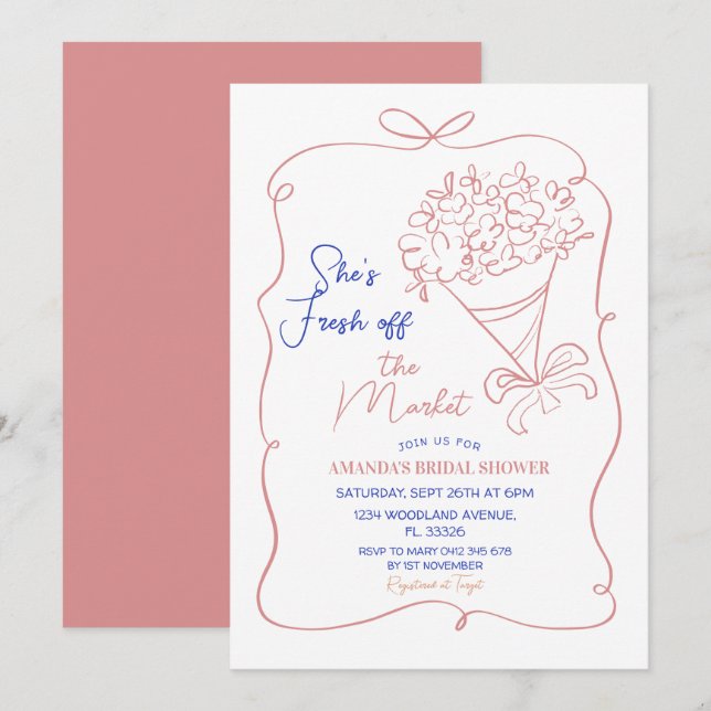 Invitación Flores Fuera Del Mercado Ducha De Novias (Anverso / Reverso)
