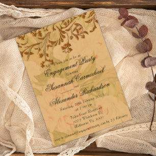 Invitación Flores fundidas Boho y compromiso de oro decorativ
