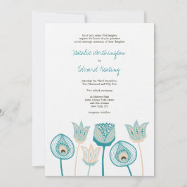 Invitación Flores funky de marfil azul turquesa boda