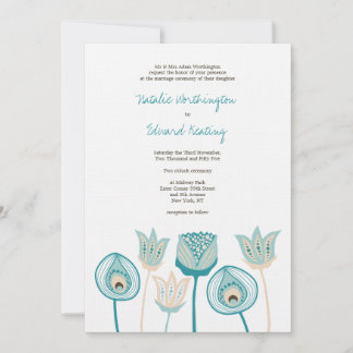 Invitación Flores funky de marfil azul turquesa boda