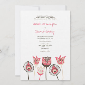 Invitación Flores funky de marfil de chocolate boda