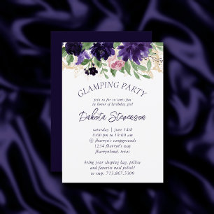 Invitación Flores Glamour de rosas moradas y rosas